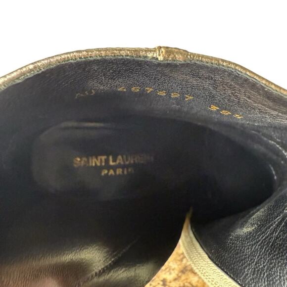Saint Laurent Lou Gold Metallic Leather Ankle Boots Block Heel EU 38.5 US 8.5 - Picture 10 of 13
